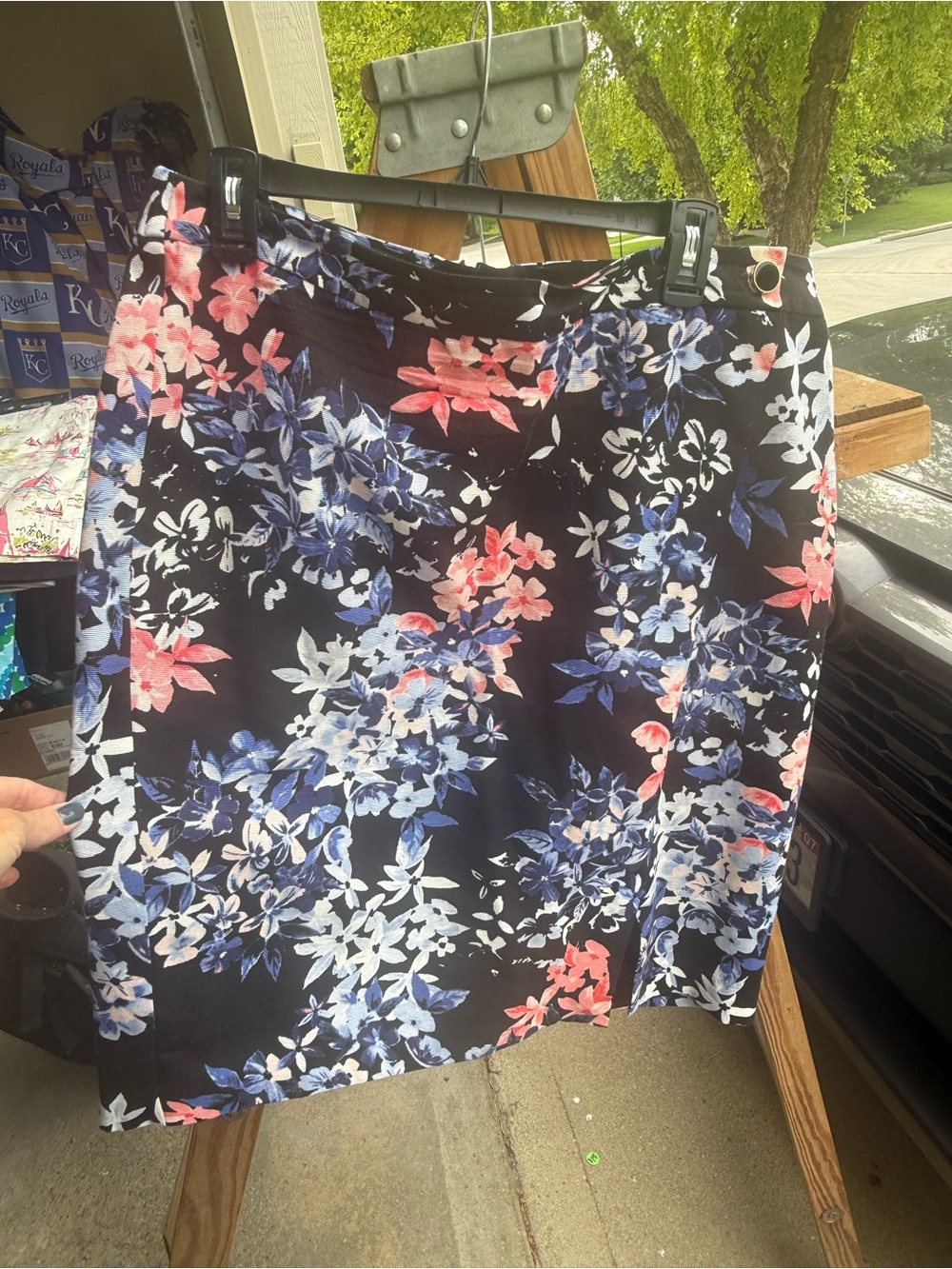 Talbots Navy Floral Pencil Skirt with Blue, Pink & White Flowers